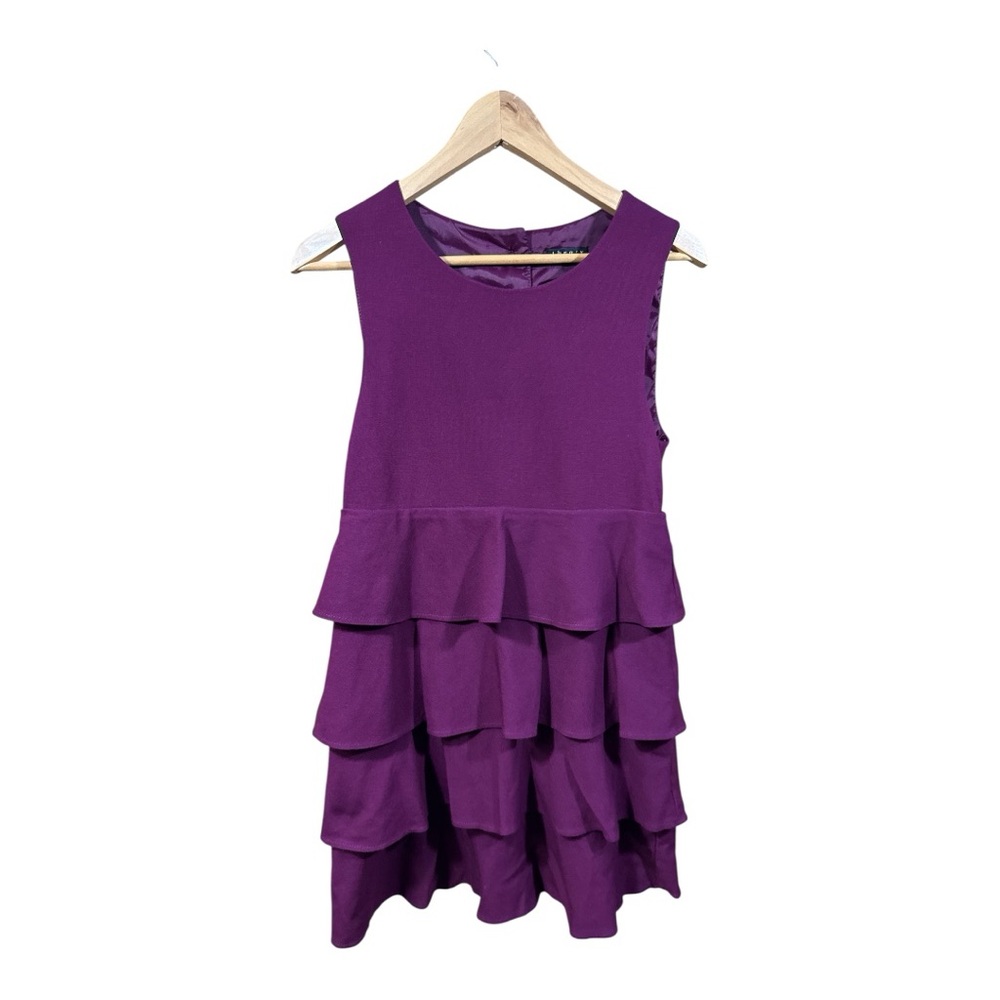 Theory Cupid Prosema Selma Plum Tiered Ruffled Dress with Button Detailing - Picture 2 of 6